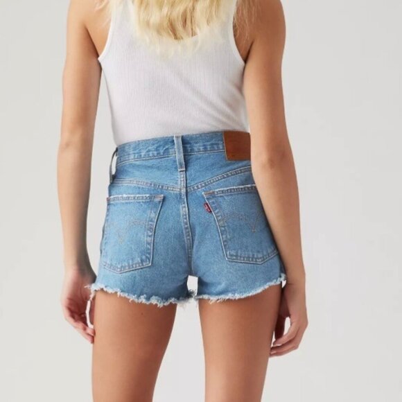 Levi's 501 Premium Cut off jean denim shorts Size 27 Medium wash High rise - Picture 3 of 11